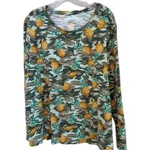 Dept. 222 Women's Green Camouflage Pineapple‎ All Over Print Long Sleeve 2X